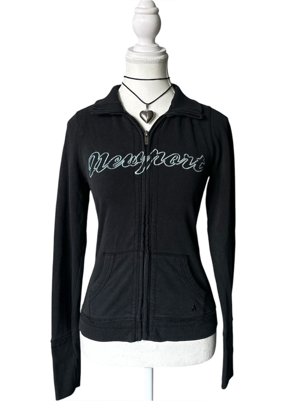 Y2K “Garage” Black ‘Newport’ Embroidered Graphic Zip-up Tracksuit Top - Picture 1 of 6
